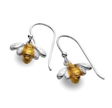 Bee Drop Earrings with a Brushed Gold Plated Body